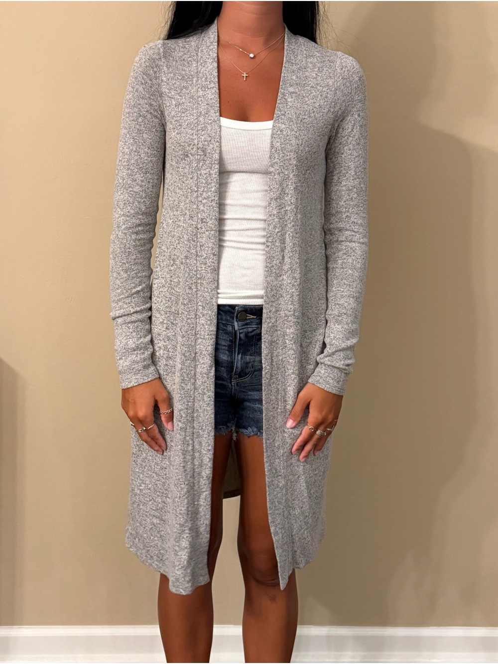 Abercrombie & Fitch Heather Gray Open-Front Long Cardigan